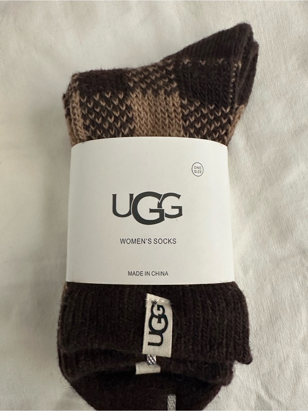 UGG Women's Brown Patterned Crew quarter Sock